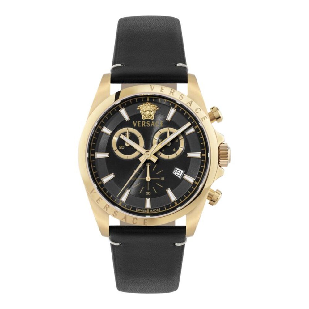 Versace Anteo Chrono Leather Watch Gold Mens